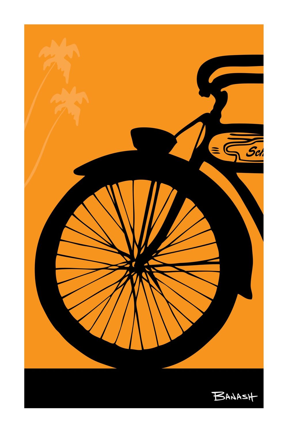 SCHWINN AUTOCYCLE . FRONT END . PALMS . COLOR SERIES | 6&quot; x 9&quot; POSTCARD, COLOR: ORANGE