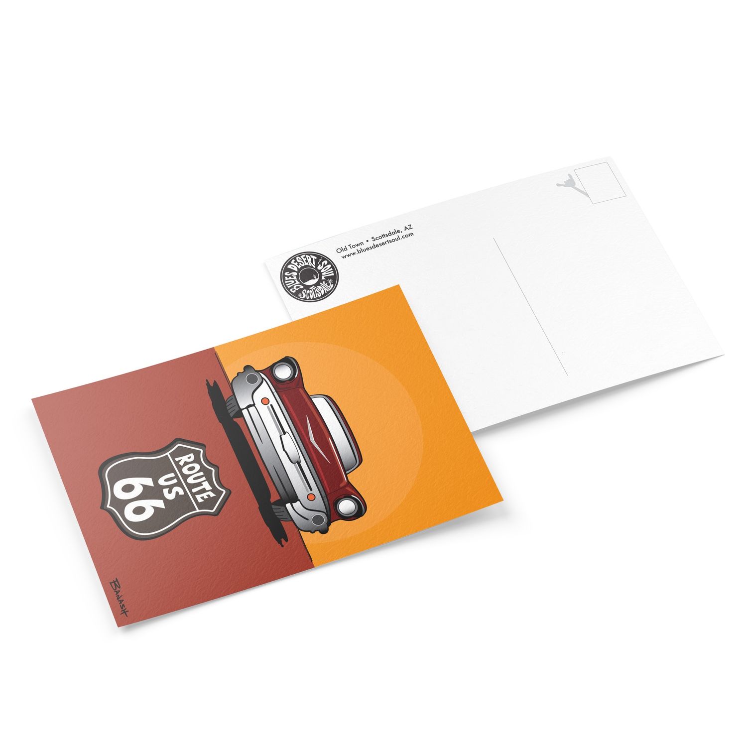 SUNDOWN . ROUTE 66 . CHEVY BEL AIR | 6&quot; x 9&quot; POSTCARD
