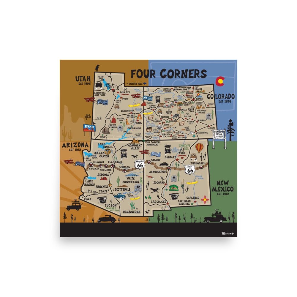 DESTINATIONS . FOUR CORNERS | POSTER PRINT | ILLUSTRATION | 1:1 RATIO