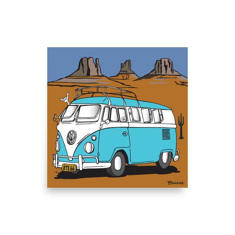 MONUMENT VALLEY . ROUTE 66 . VW BUS | POSTER PRINT | ILLUSTRATION | 1:1 RATIO