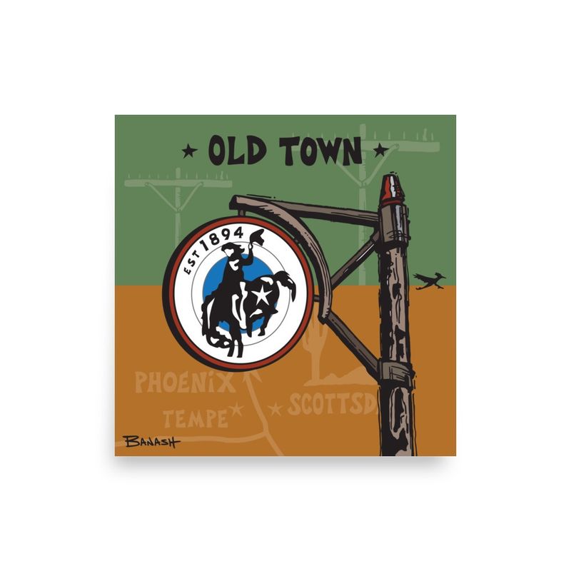 OLD TOWN SCOTTSDALE ROUND SIGN POST | POSTER PRINT | ILLUSTRATION | 1:1 RATIO