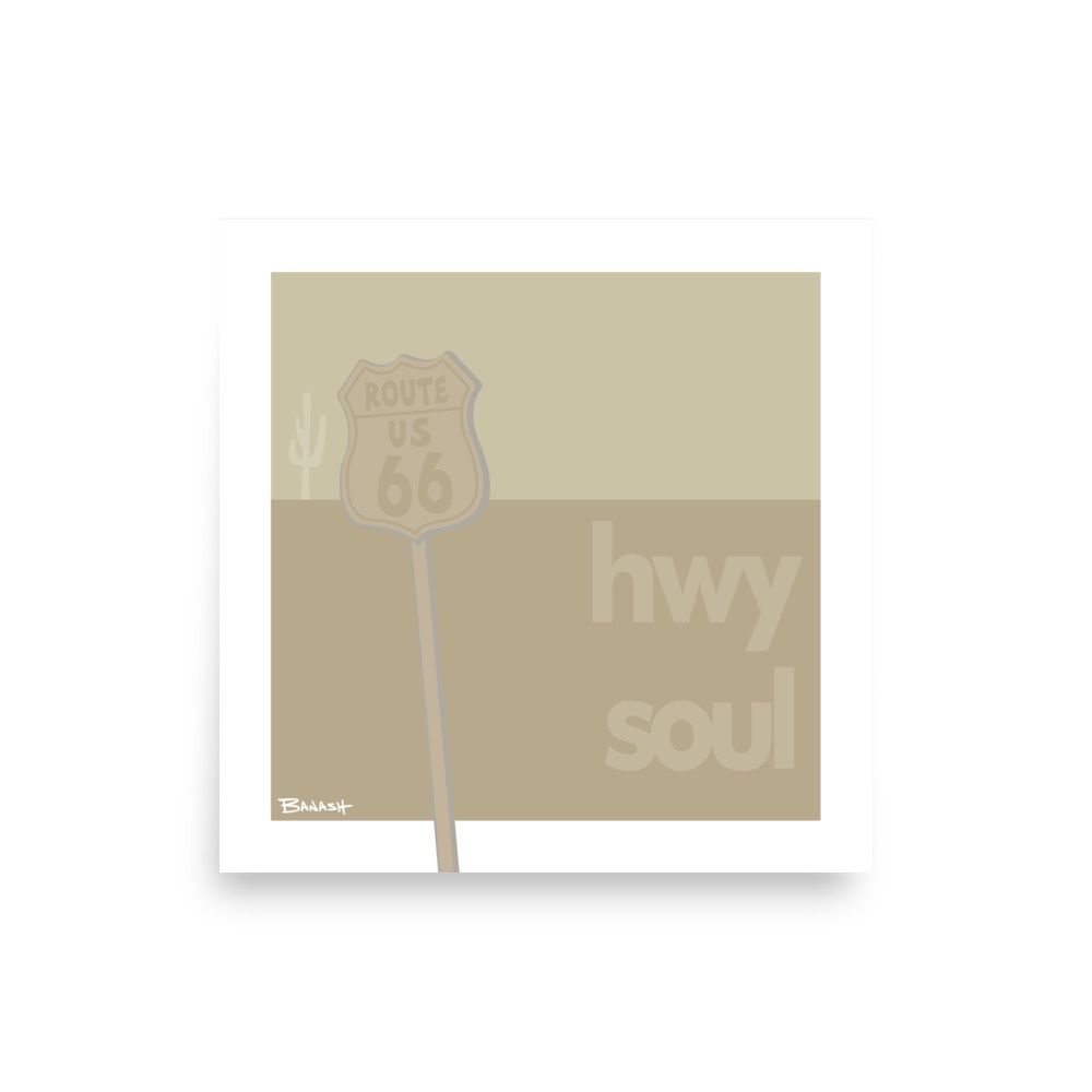 ROUTE 66 FADED SIGN . SERIES | POSTER PRINT | ILLUSTRATION | 1:1 RATIO, Size: 12x12, STYLE: HWY SOUL