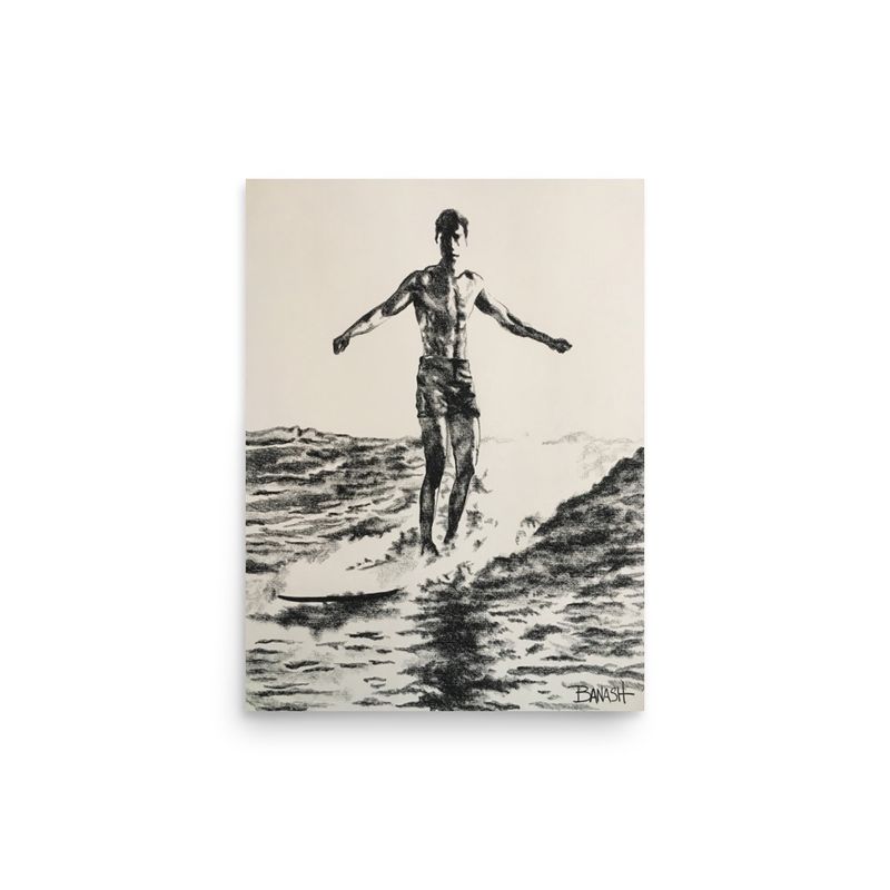 WAIKIKI BEACH RIDER | POSTER PRINT | CHARCOAL | PIONEERS OF SURF | 3:4 RATIO