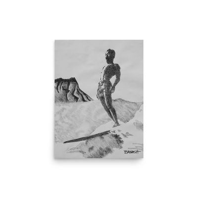 WAIKIKI BEACH RIDER . LEAHI | POSTER PRINT | CHARCOAL | PIONEERS OF SURF | 3:4 RATIO