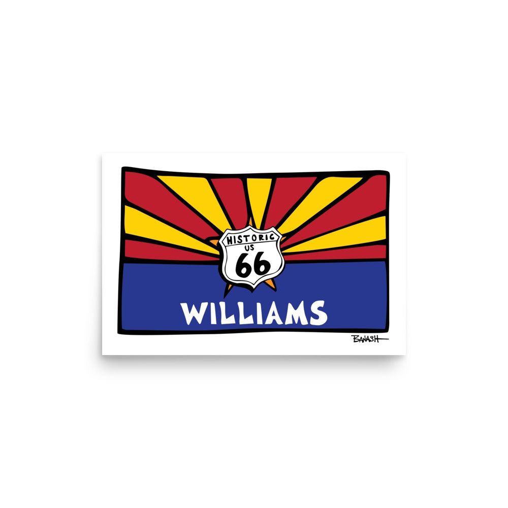ARIZONA FLAG . WILLIAMS. ROUTE 66 SIGN | POSTER PRINT | ILLUSTRATION | 2:3 RATIO