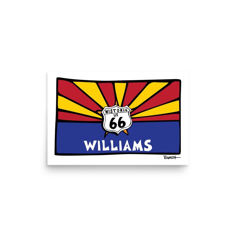 ARIZONA FLAG . WILLIAMS. ROUTE 66 SIGN | POSTER PRINT | ILLUSTRATION | 2:3 RATIO