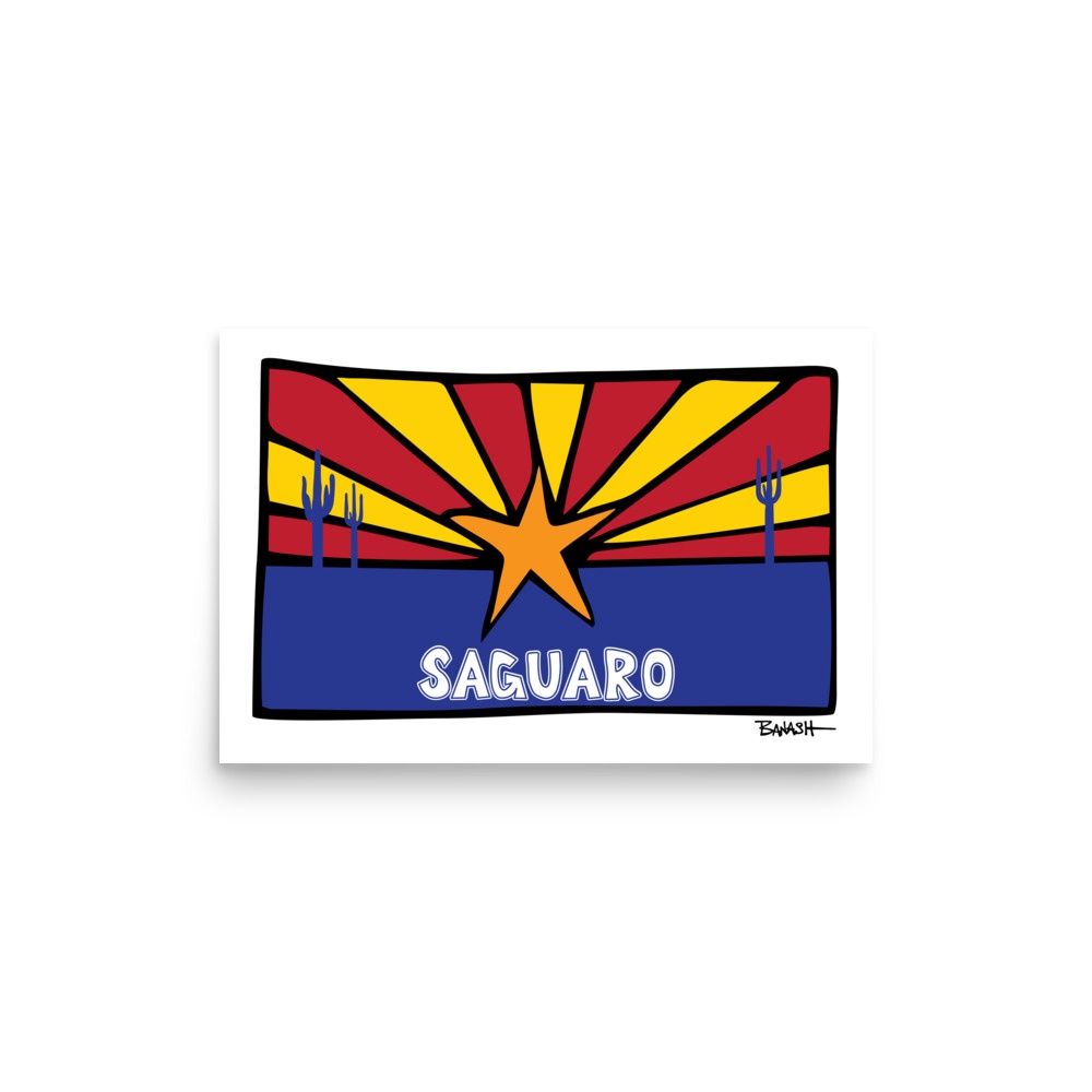 ARIZONA FLAG . SAGUARO | POSTER PRINT | ILLUSTRATION | 2:3 RATIO