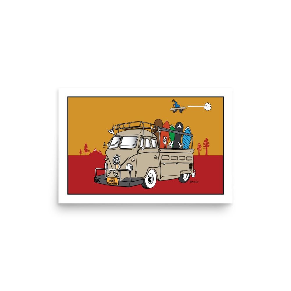 BUBBAS 59 TRUCK BUS . SNOWBOARD . COLOR SERIES | POSTER PRINT | ILLUSTRATION | 2:3 RATIO, Size: 12x18, COLOR: ORANGE