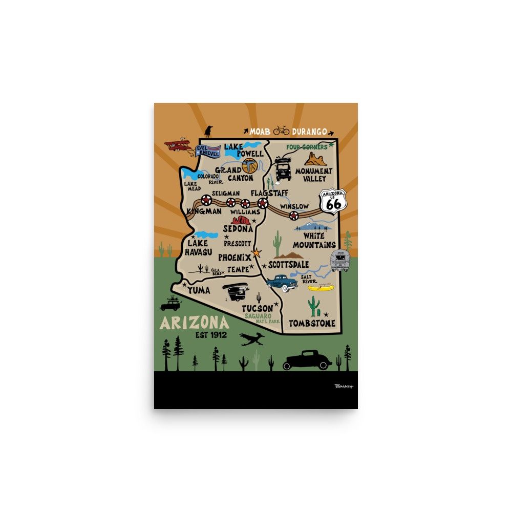 DESTINATIONS . ARIZONA | POSTER PRINT | ILLUSTRATION | 2:3 RATIO, Size: 12x18