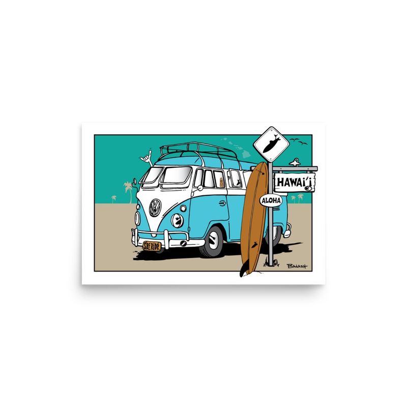 HAWAII SURF XING . SURF BUS LONGBOARD | POSTER PRINT | ILLUSTRATION | 2:3 RATIO