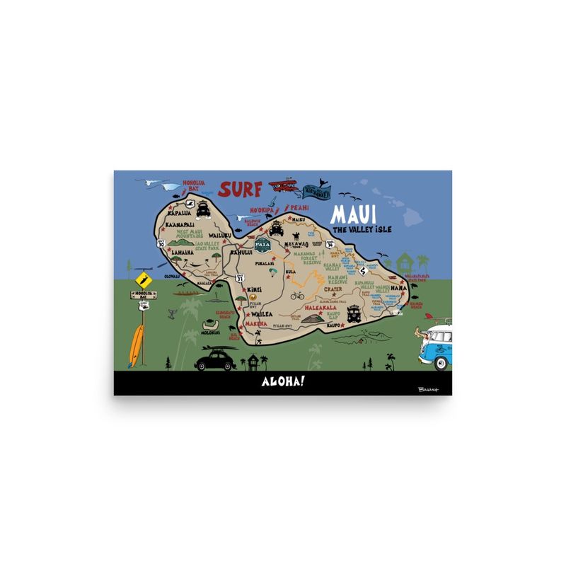 HAWAIIAN ISLANDS MAP | MAUI VALLEY ISLE | POSTER PRINT | ILLUSTRATION | 2:3 RATIO