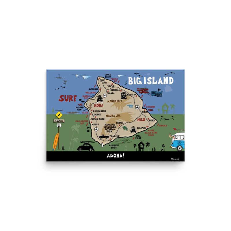 HAWAIIAN ISLANDS MAP . BIG ISLAND | POSTER PRINT | ILLUSTRATION | 2:3 RATIO