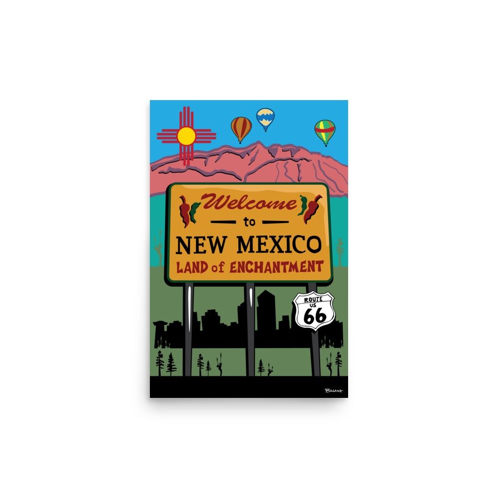 NEW MEXICO WELCOME SIGN ROUTE 66 | POSTER PRINT | ILLUSTRATION | 2:3 RATIO, Size: 12x18