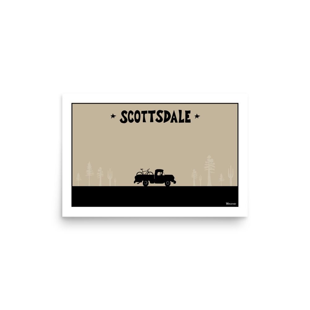 PICKUP . MOUNTAIN BIKE . CACTUS &amp; PINE . SERIES | POSTER PRINT | ILLUSTRATION | 2:3 RATIO, Size: 12x18, STYLE: SCOTTSDALE