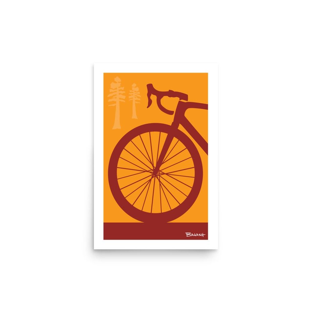 ROAD BIKE . FRONT END . PINES . COLOR SERIES | POSTER PRINT | ILLUSTRATION | 2:3 RATIO, Size: 12x18, COLOR: SUNDOWN