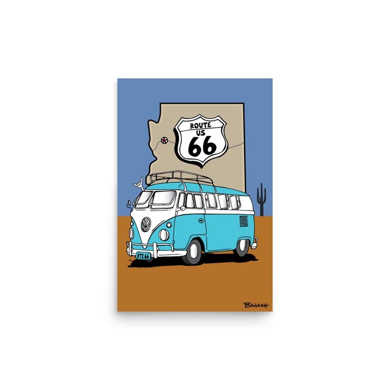ROUTE 66 . ARIZONA STATE OUTLINE . VW BUS | POSTER PRINT | ILLUSTRATION | 2:3 RATIO