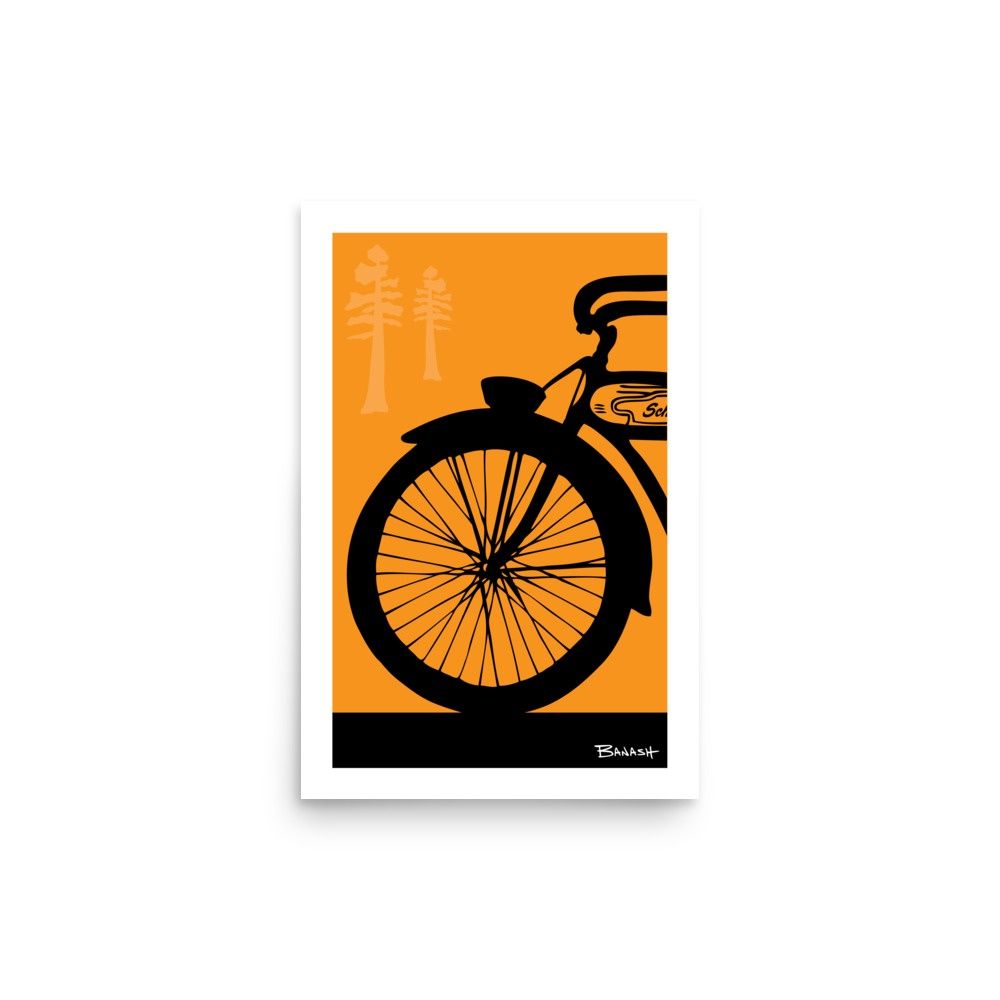 SCHWINN AUTOCYCLE . FRONT END . PINES . COLOR SERIES | POSTER PRINT | ILLUSTRATION | 2:3 RATIO, Size: 12x18, COLOR: ORANGE