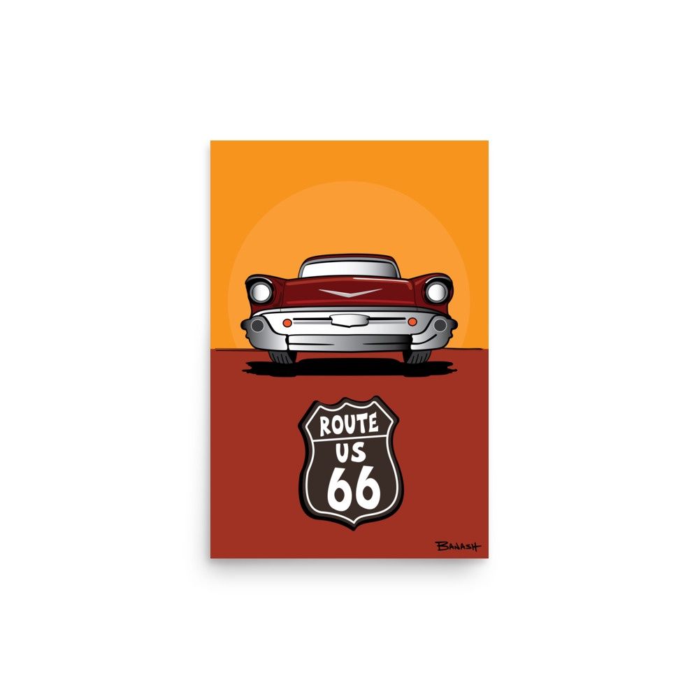 SUNDOWN ROUTE 66 . CHEVY BEL AIR | POSTER PRINT | ILLUSTRATION | 2:3 RATIO
