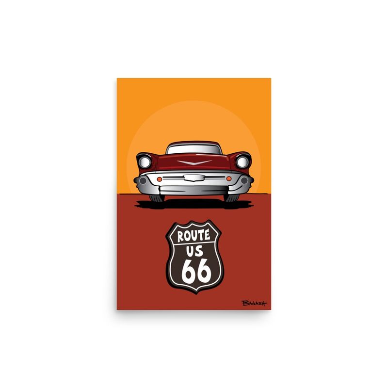SUNDOWN ROUTE 66 . CHEVY BEL AIR | POSTER PRINT | ILLUSTRATION | 2:3 RATIO