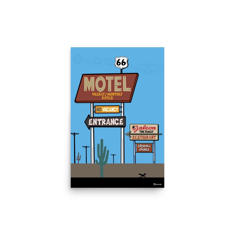 WINSLOW ROUTE 66 MOTEL | POSTER PRINT | ILLUSTRATION | 2:3 RATIO, Size: 12x18