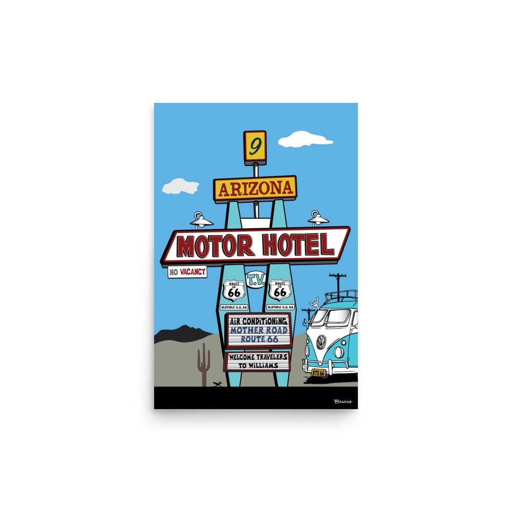 WILLIAMS ARIZONA . ROUTE 66 MOTOR HOTEL | POSTER PRINT | ILLUSTRATION | 2:3 RATIO