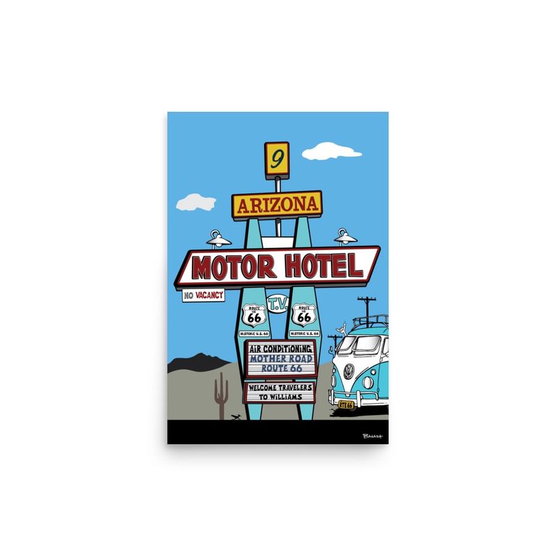 WILLIAMS ARIZONA . ROUTE 66 MOTOR HOTEL | POSTER PRINT | ILLUSTRATION | 2:3 RATIO
