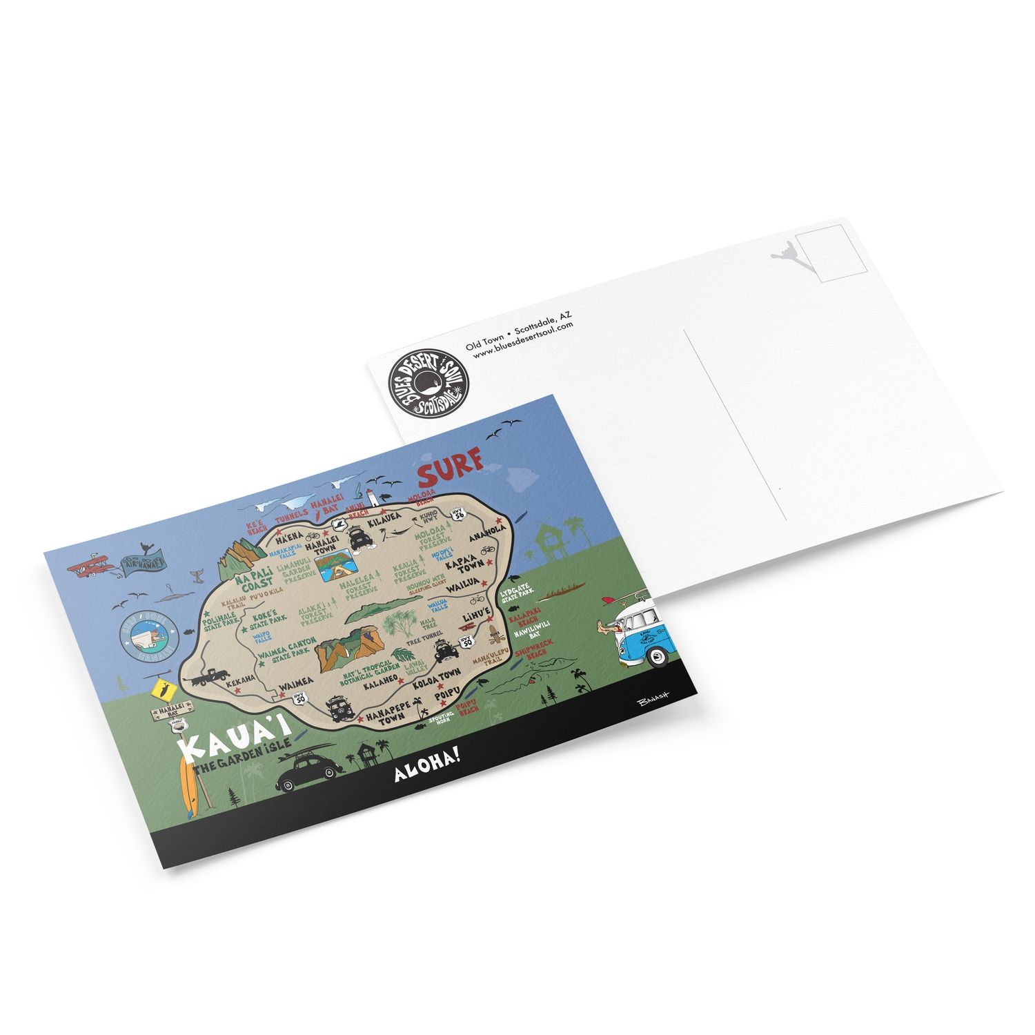 HAWAIIAN ISLAND MAP. KAUAI . GARDEN ISLE | 6&quot; x 9&quot; POSTCARD