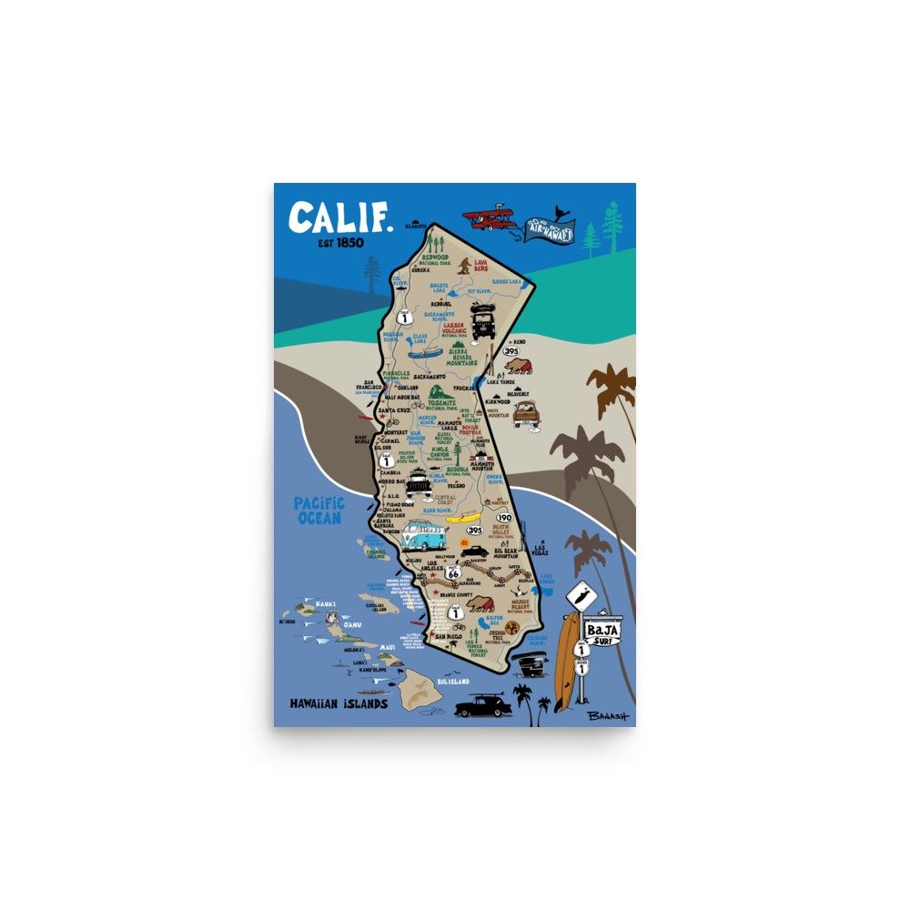 DESTINATION MAP . CALIFORNIA | POSTER PRINT | ILLUSTRATION | 2:3 RATIO