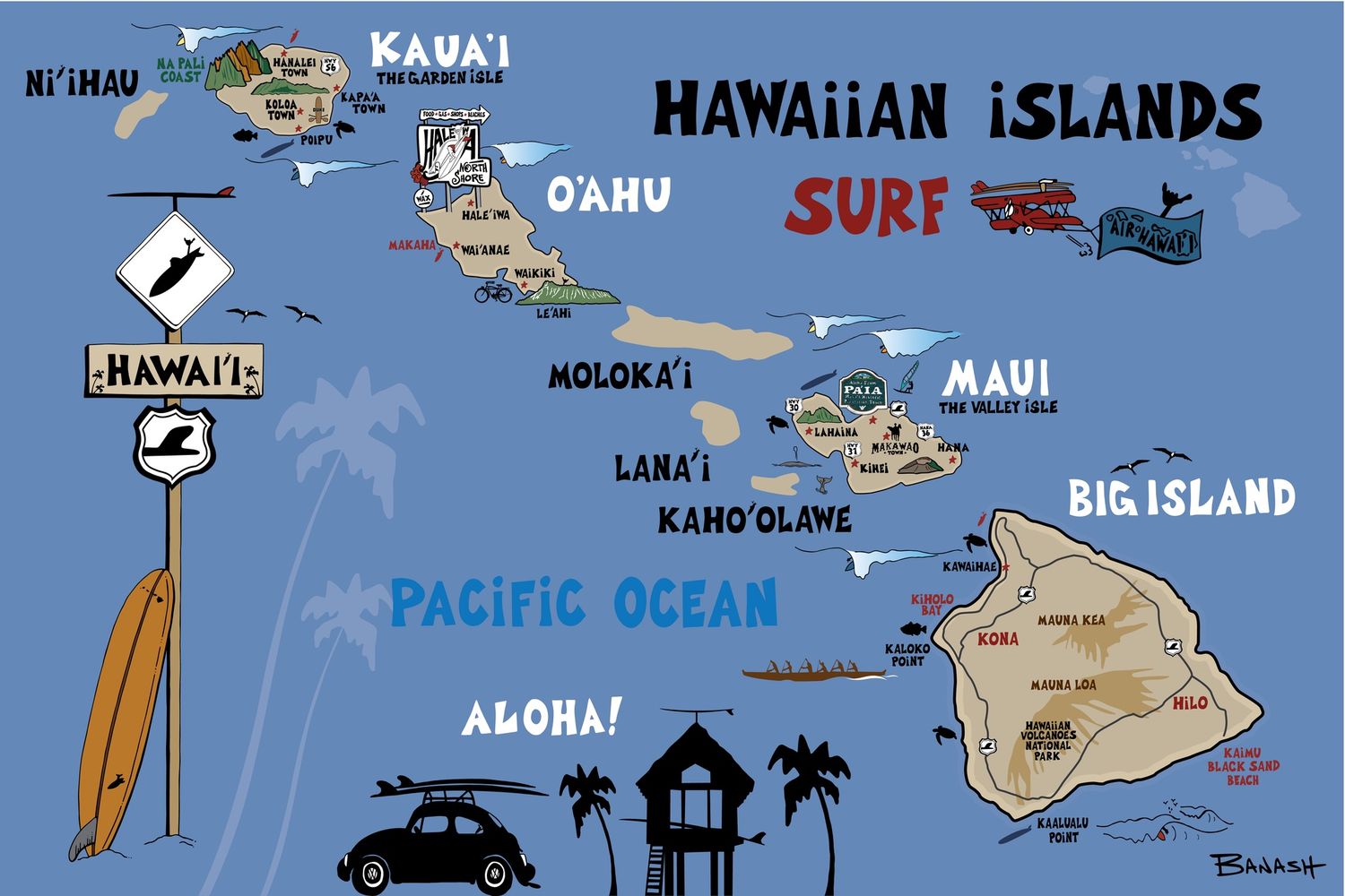DESTINATION MAP . HAWAIIAN ISLAND CHAIN | LOOSE PRINT | ILLUSTRATION | 2:3 RATIO