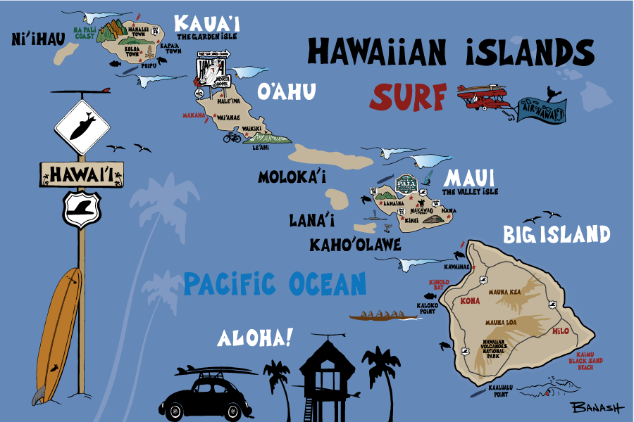 HAWAIIAN ISLAND CHAIN . DESTINATION MAP | RECTANGLE MAGNET