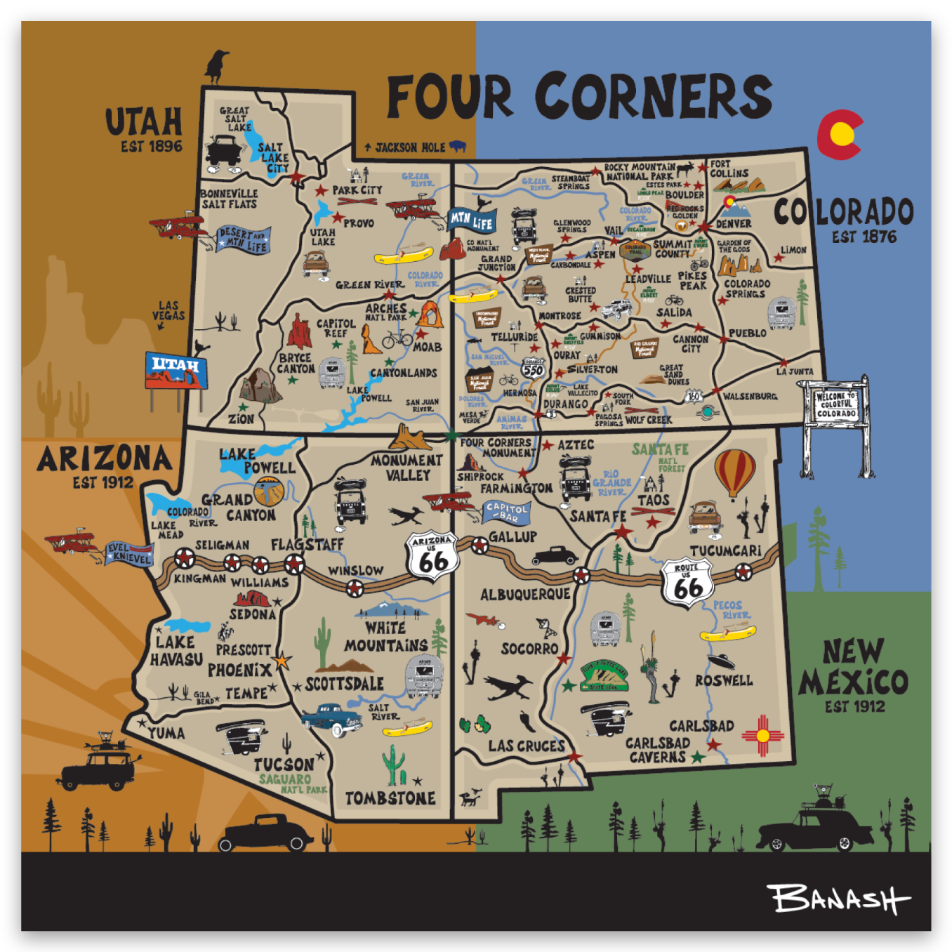 FOUR CORNERS | SQUARE STICKER, Size: 3x3