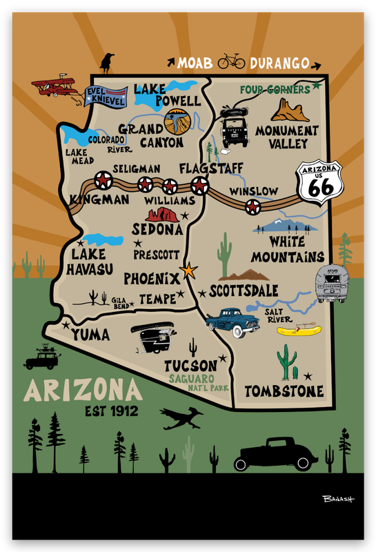 DESTINATION MAP . ARIZONA | RECTANGLE MAGNET