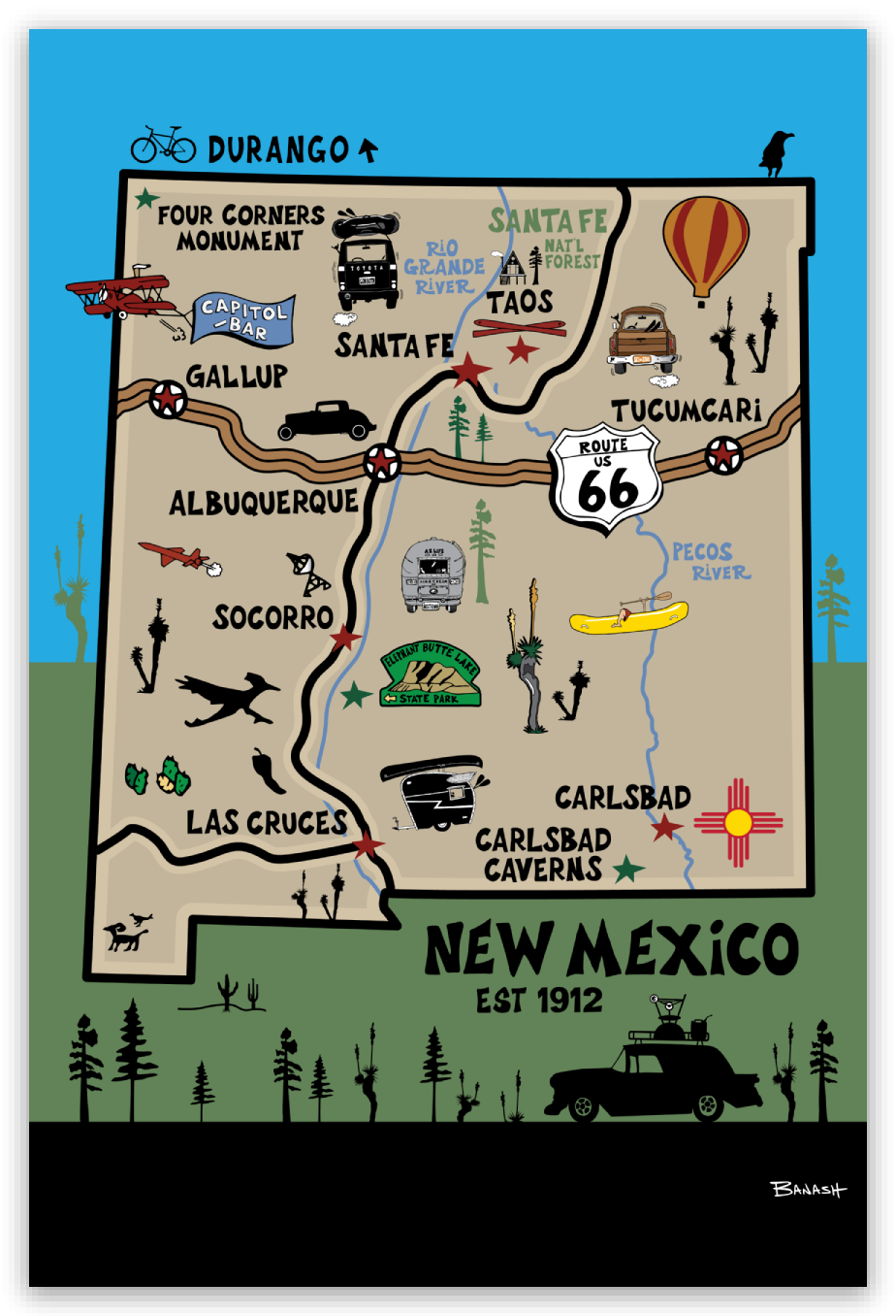 DESTINATION MAP . NEW MEXICO | RECTANGLE MAGNET