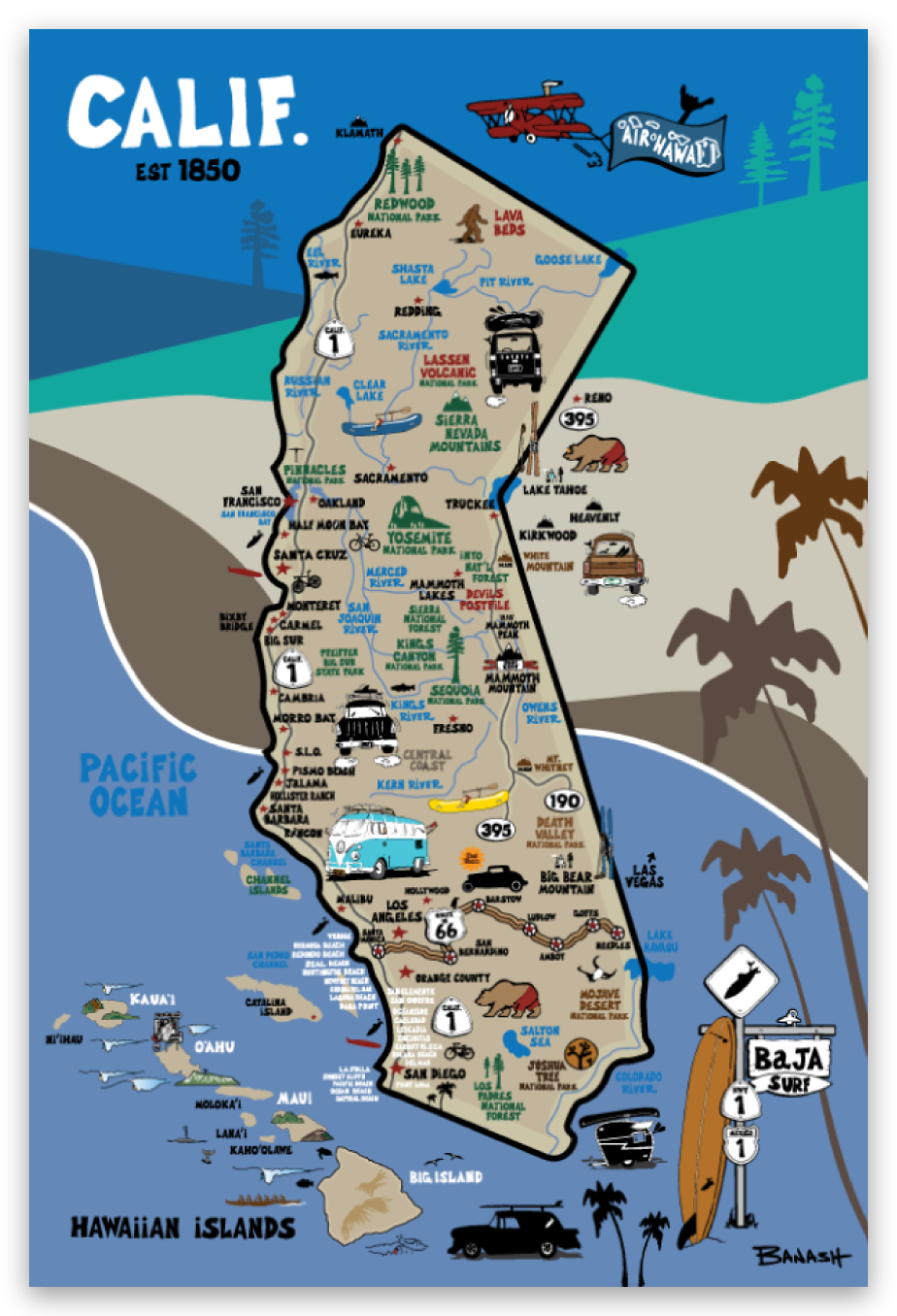 DESTINATION MAP . CALIFORNIA | RECTANGLE MAGNET