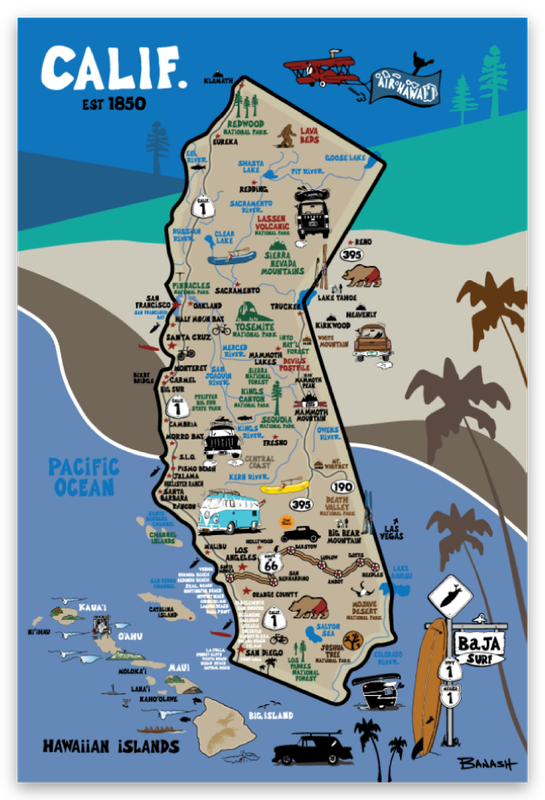 DESTINATION MAP . CALIFORNIA | RECTANGLE MAGNET
