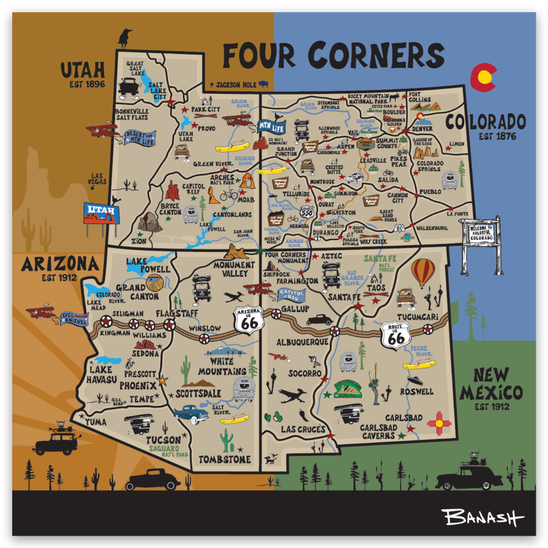 DESTINATION MAP . FOUR CORNERS | SQUARE MAGNET
