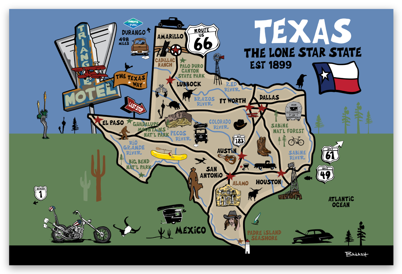 DESTINATION MAP . TEXAS | RECTANGLE MAGNET