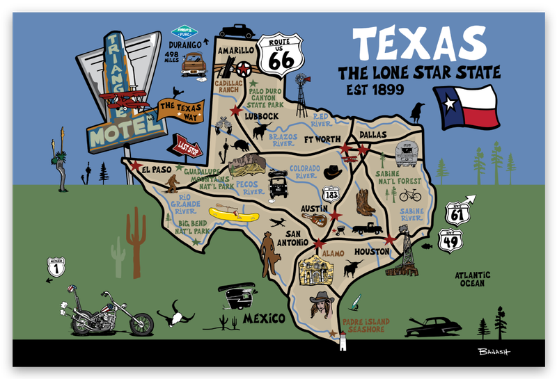 DESTINATION MAP . TEXAS | RECTANGLE MAGNET