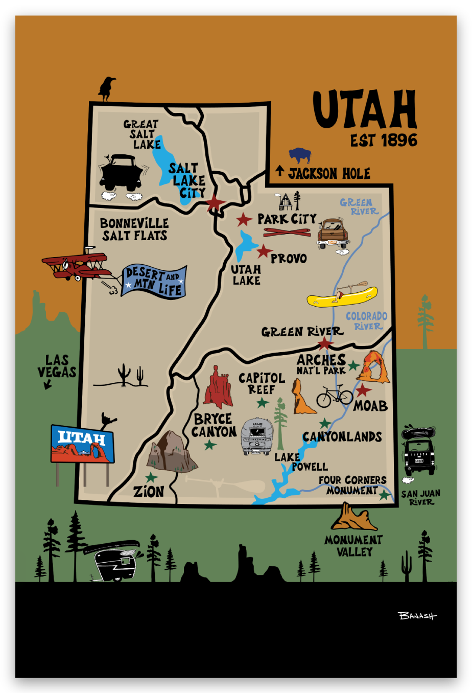 DESTINATION MAP . UTAH | RECTANGLE MAGNET