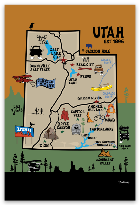 DESTINATION MAP . UTAH | RECTANGLE MAGNET