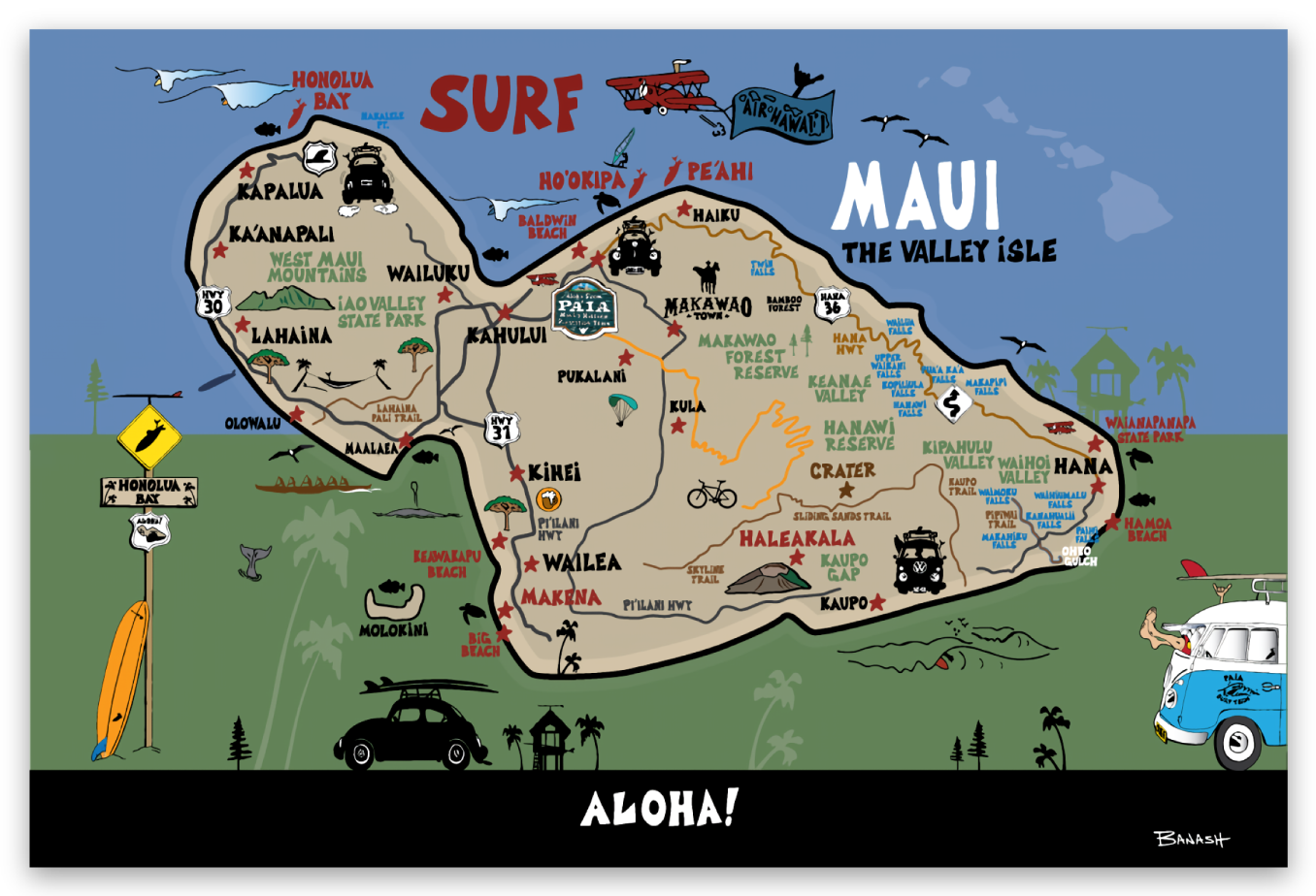 HAWAIIAN ISLAND MAP . MAUI | RECTANGLE MAGNET