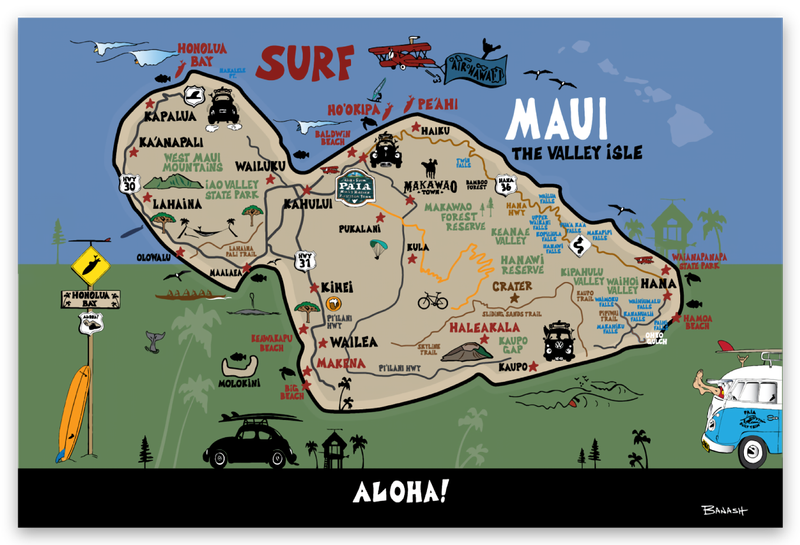 HAWAIIAN ISLAND MAP . MAUI | RECTANGLE MAGNET