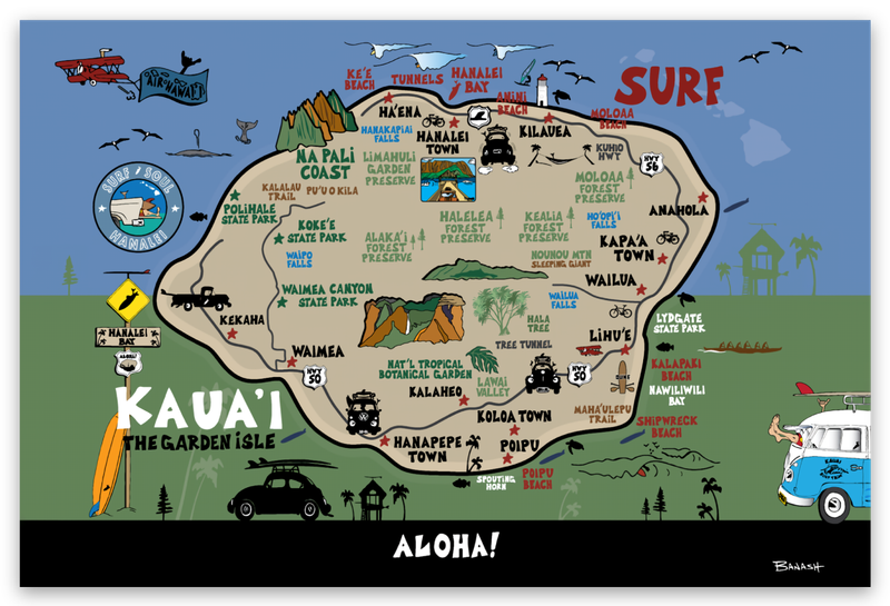 HAWAIIAN ISLANDS MAP . KAUAI | RECTANGLE MAGNET