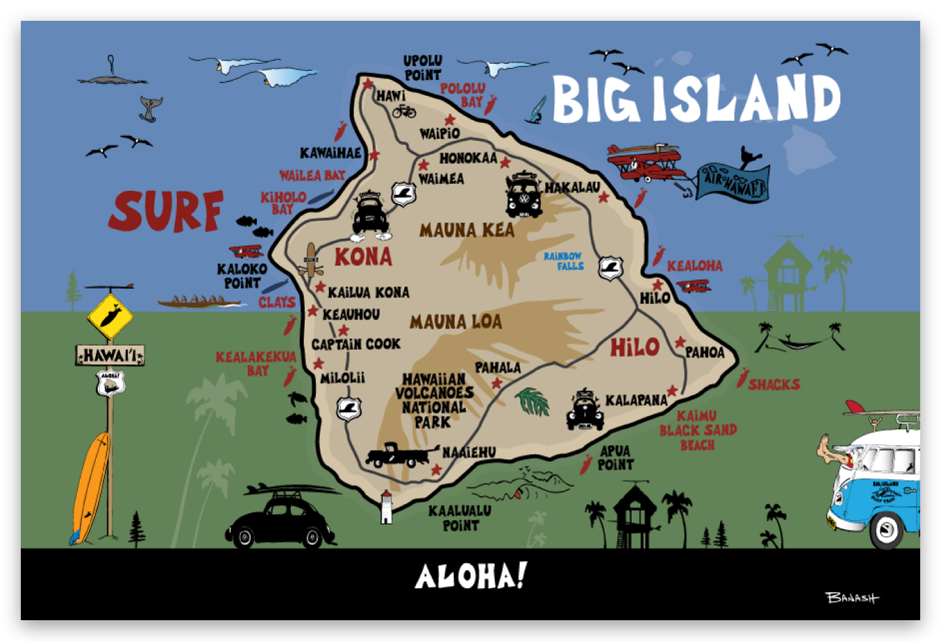 HAWAIIAN ISLAND MAP . BIG ISLAND | RECTANGLE MAGNET