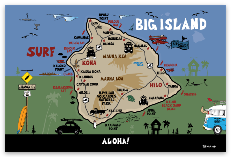 HAWAIIAN ISLAND MAP . BIG ISLAND | RECTANGLE MAGNET