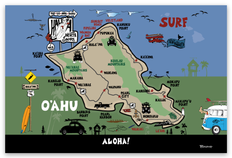 HAWAIIAN ISLAND MAP . OAHU | RECTANGLE MAGNET