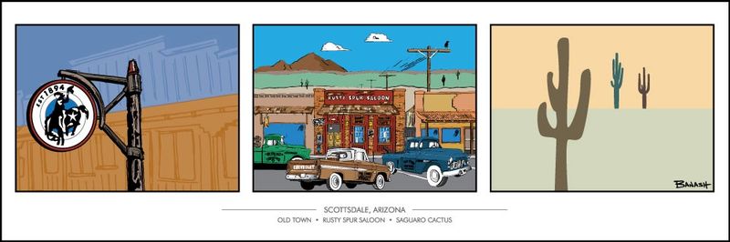 SCOTTSDALE ARIZONA OLD TOWN TRIO | LOOSE PRINT | ILLUSTRATION | 1:3 RATIO