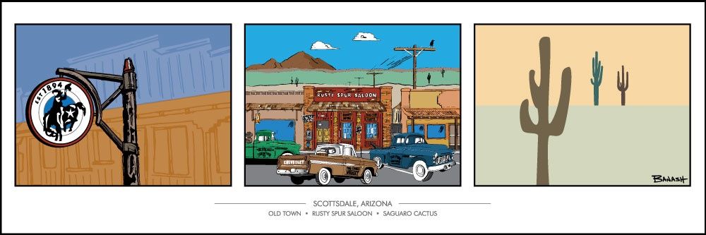 SCOTTSDALE ARIZONA OLD TOWN TRIO | CANVAS | ILLUSTRATION | 1:3 RATIO
