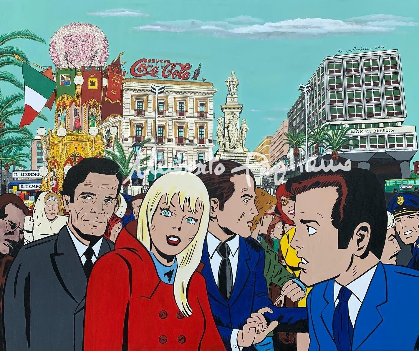 Dipinto "Catania - Pasolini in piazza Stesicoro"