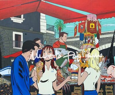 Dipinto "Catania - Piazza Pardo, mercato del pesce"